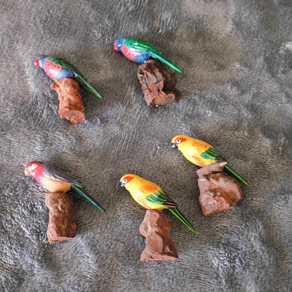 Lot Of 5 Wood Parrots Miniatures